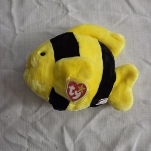 TY BEANIE BUDDY "BUBBLES"  the Fish 10.5 Inches Stuffed Animal Yellow Black MINT